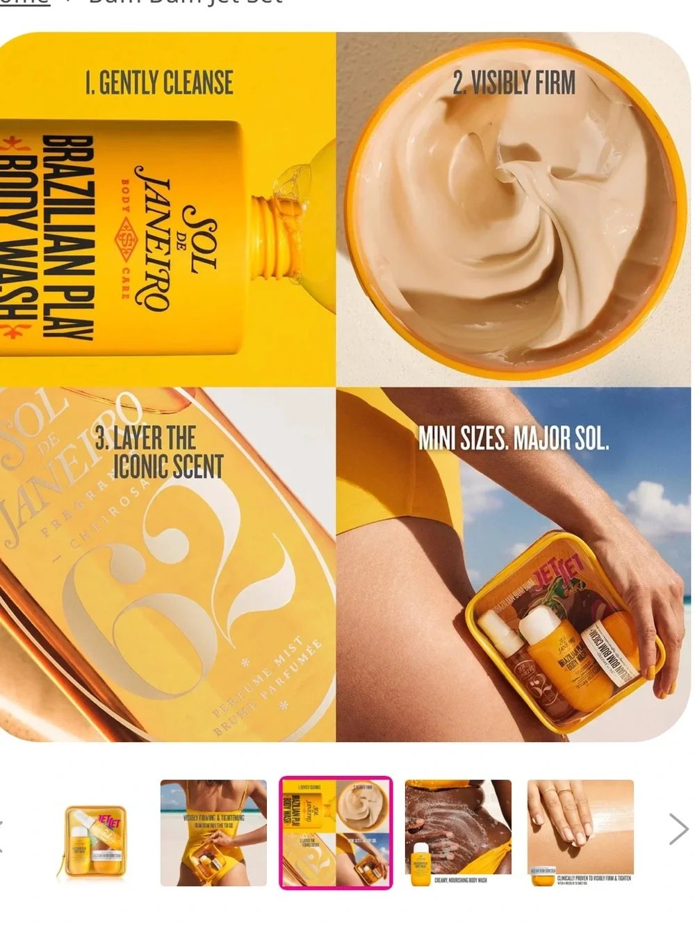 Sol de Janeiro Brazilian Play Body Wash & Bum Bum Cream Set Yellow lot 4pc gift